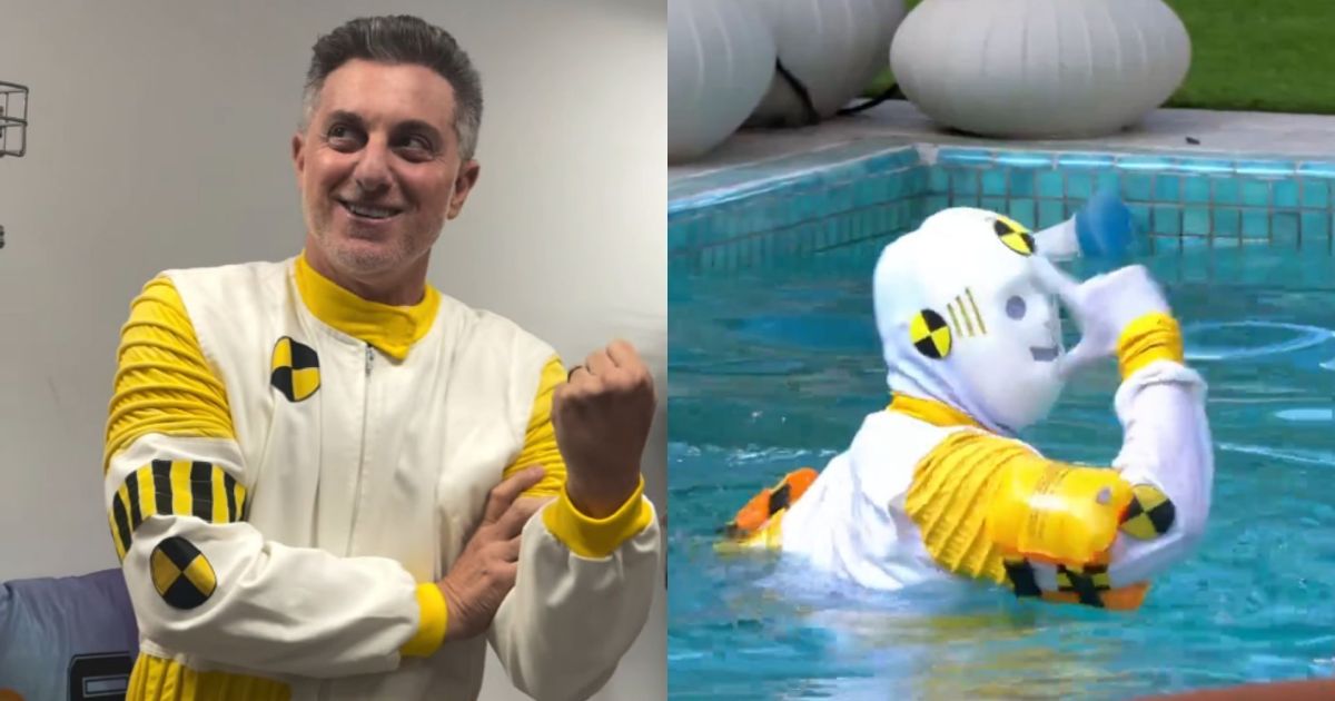 Luciano Huck entra no BBB 26 vestido de Dummy e mergulha na piscina