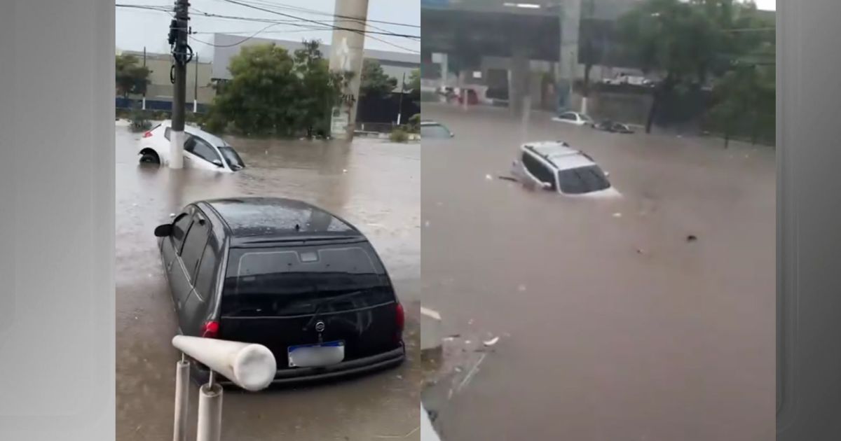 SP: temporal causa transbordamento de córregos e carros ficam submersos SP: temporal causa transbordamento de córregos e carros ficam submersos