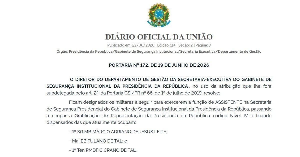 Governo nomeia “Fulano” e “Cicrano de tal” como assistentes do GSI de Lula Governo nomeia “Fulano” e “Cicrano de tal” como assistentes do GSI de Lula